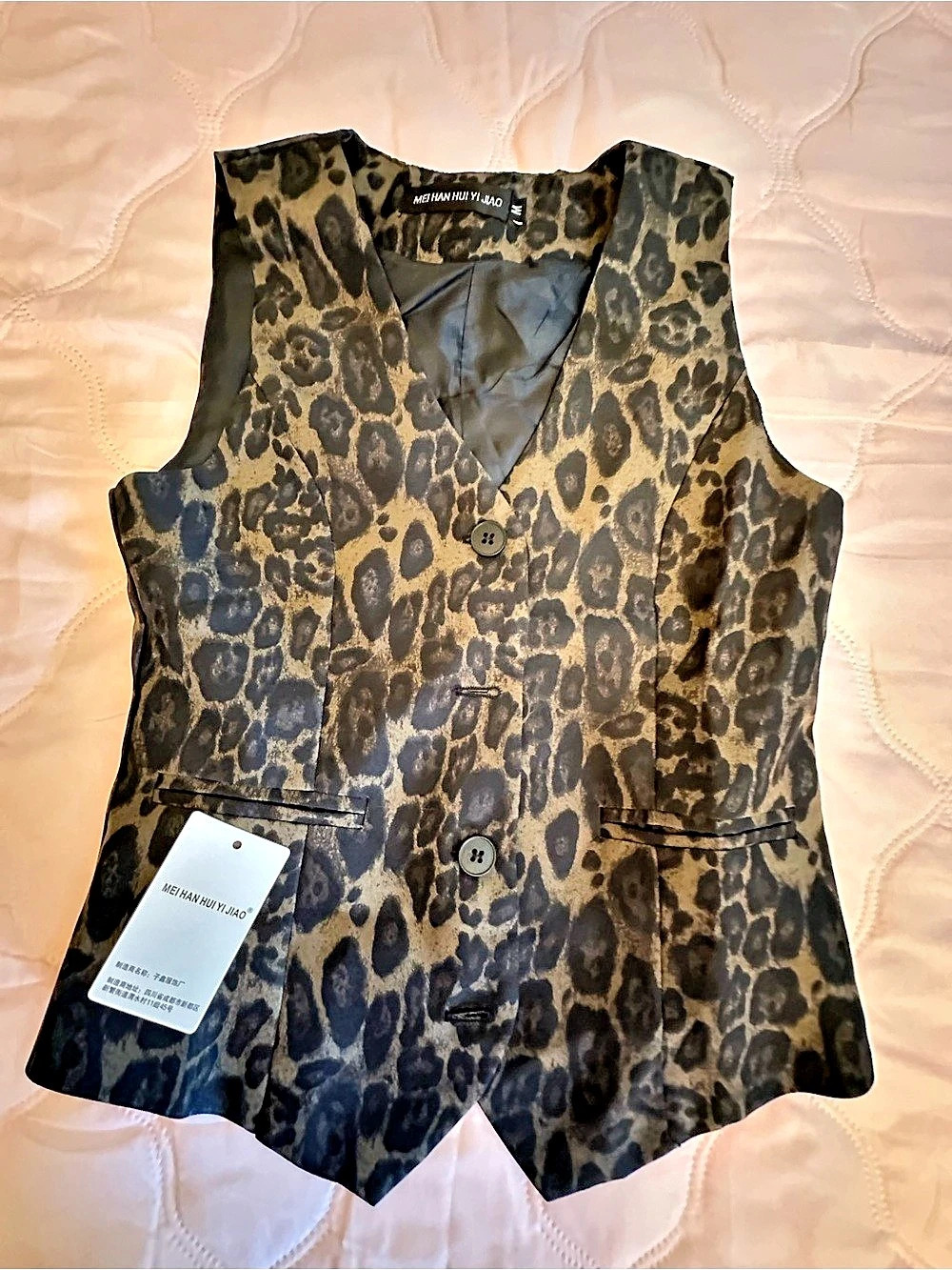 MEI HAN HUI JIAO Leopard Print Vest NWT in Brown & Black